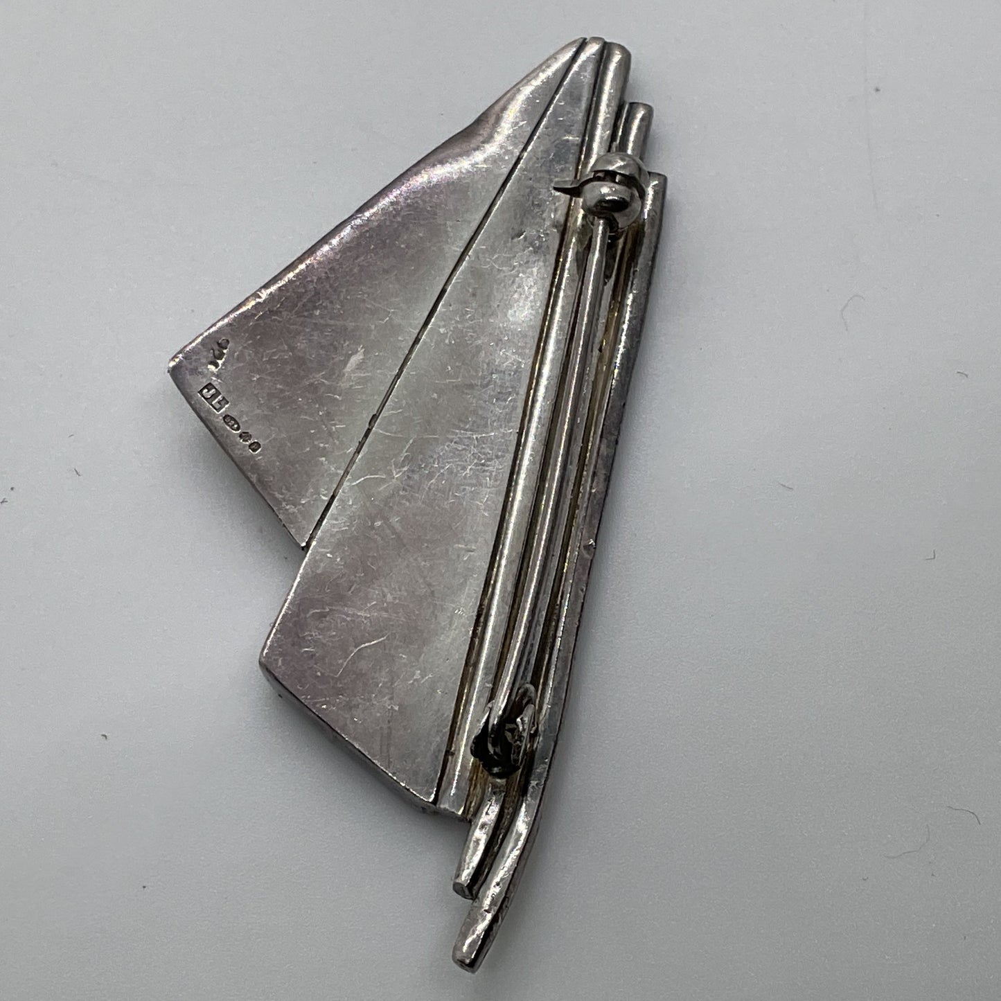 VTG. JL Sterling Silver & Onyx Art Deco 2.25" Brooch- 9.68g