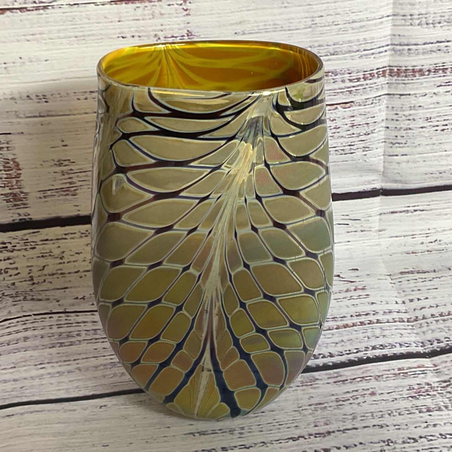 Set of 2 VTG. Signed CRAIG ZWEIFEL Iridesscent Swirl Vases- 5.25" & 6.5"