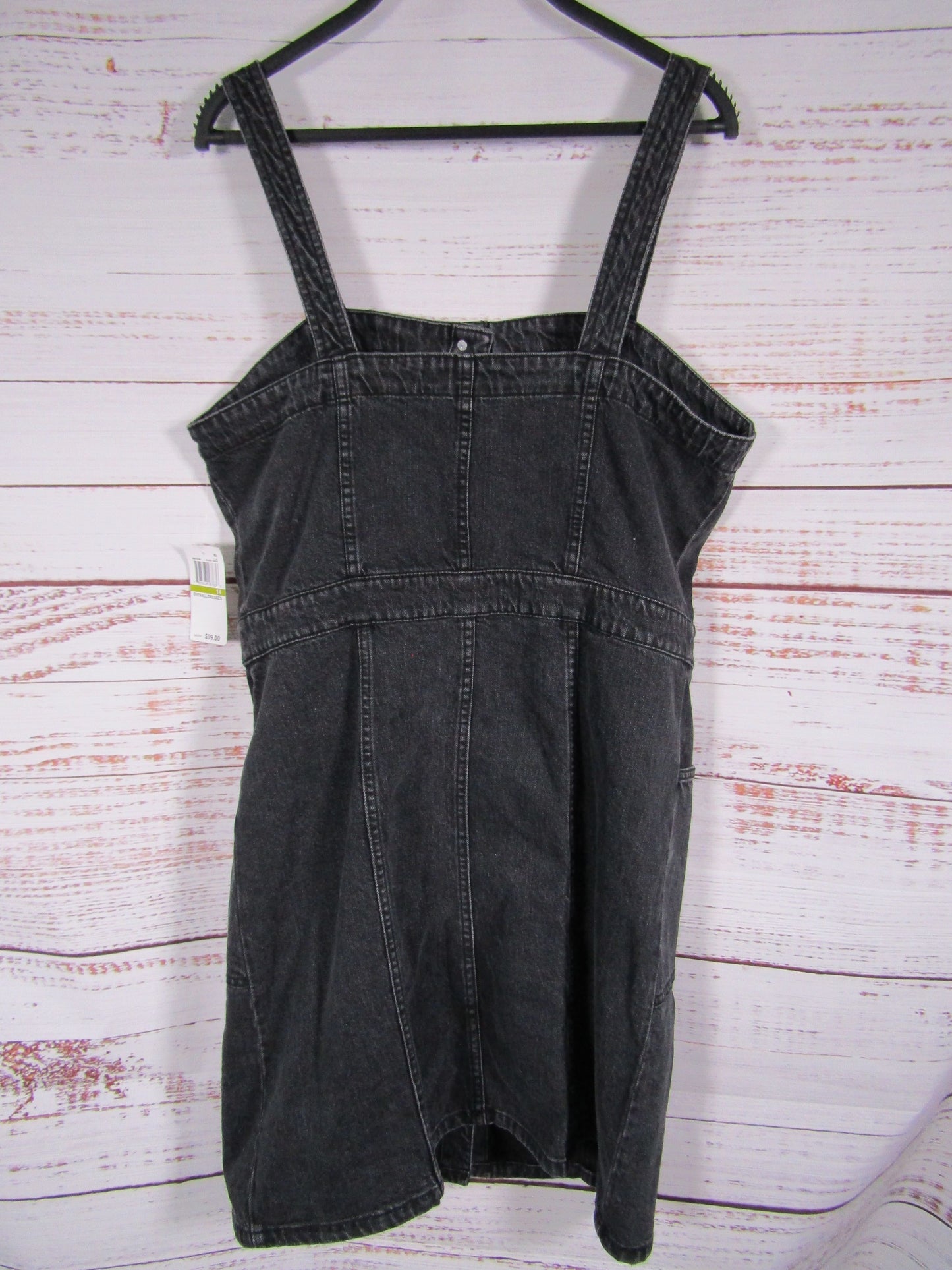 Oat Women's Black Denim Overall Dress Size 14