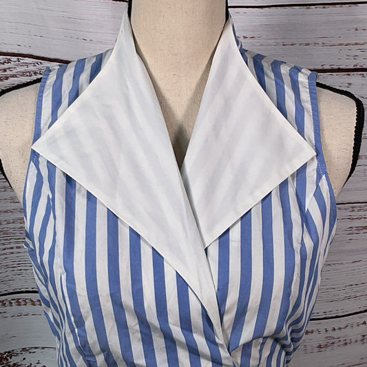 NWT STAUD Sample Women's Blue/White Strip Wrap Sleeveless Blouse- SZ 4