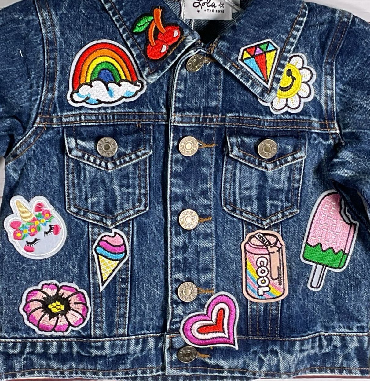 Lola & The Boys All About The Patch Crop Denim Jacket Blue Multicolor 6T