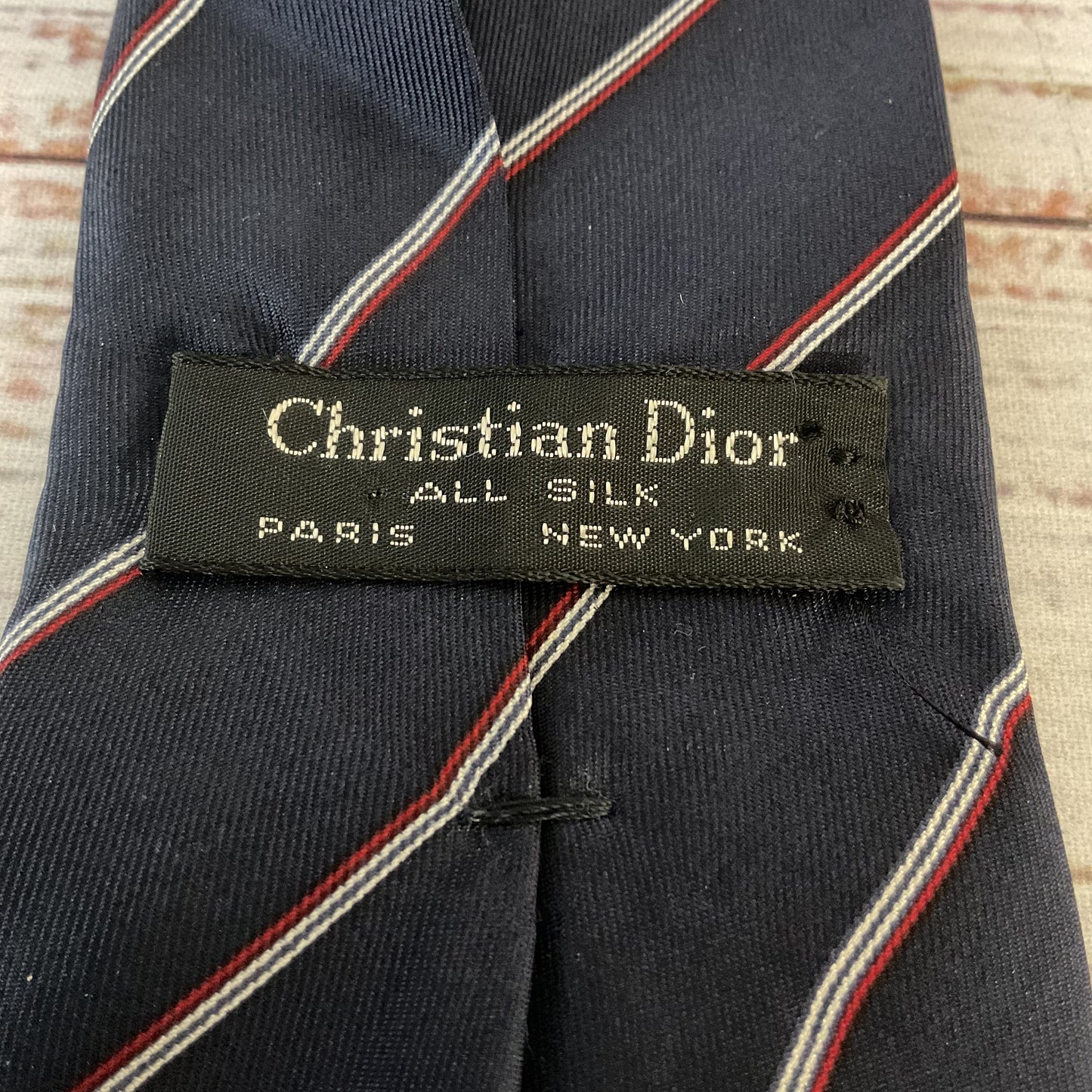 Christian Dior Navy Blue Red White Diagonal Stripe Jacket Neck Tie - Size 55