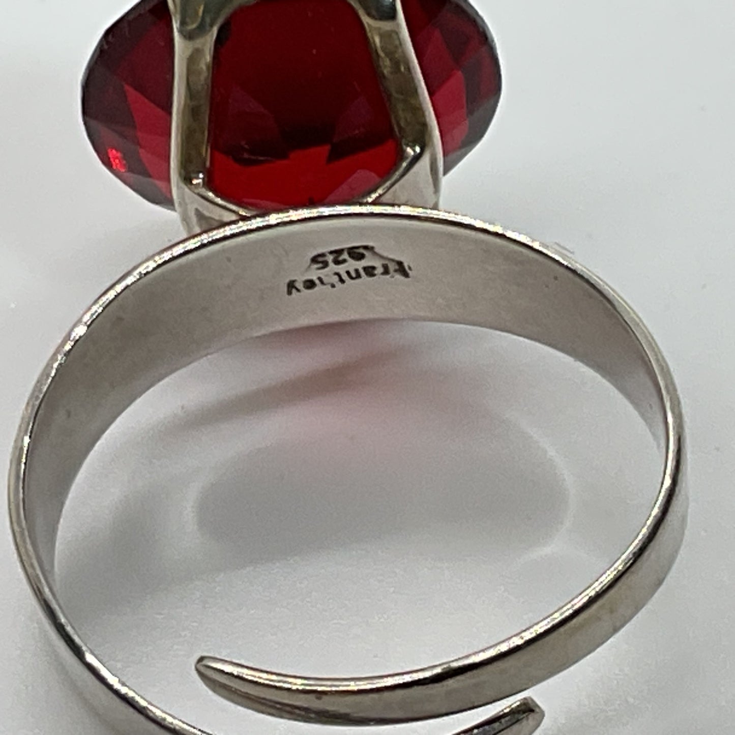 FRANTHEY Sterling Silver 13mm Red Stone Adjustable Ring- 4.59g