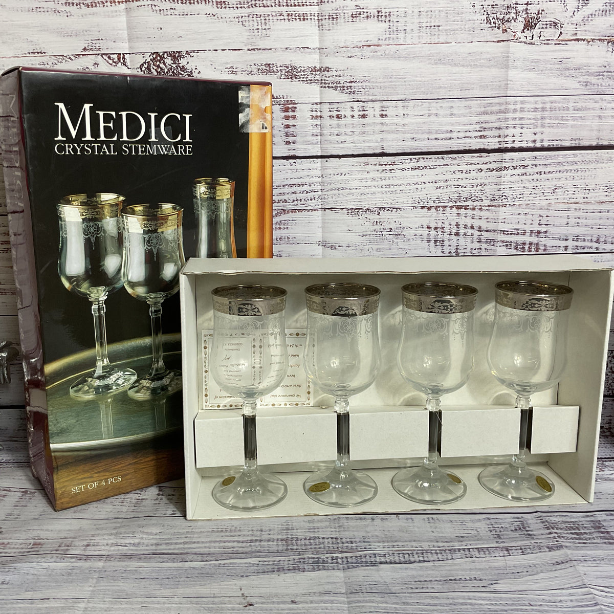 NOB MEDICI 24k Goblet Wine Glassware- 4pc.