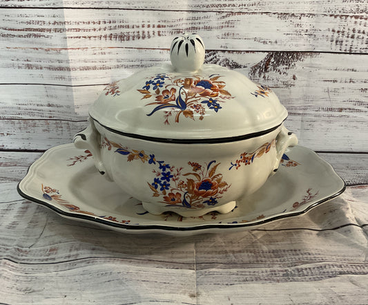 Luneville Ceramic Louis XV Paquerette Serving Bowl & Platter Multicolor