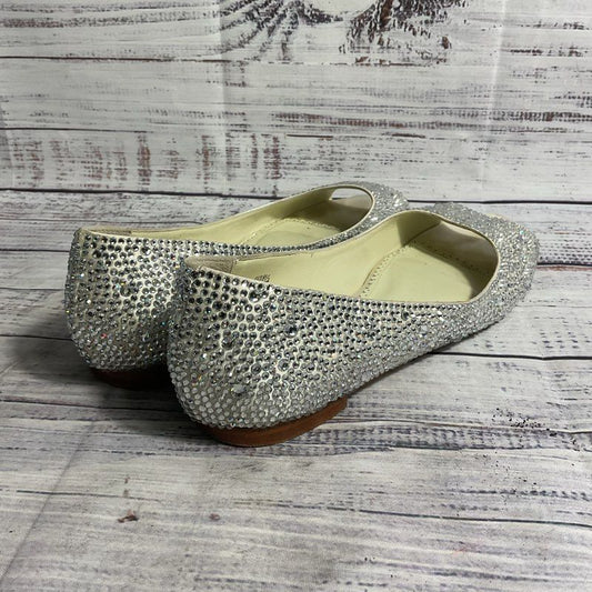 Benjamin Adams London Ivory Open Toe Swarovski Crystal Halle Flat Women's Size 8
