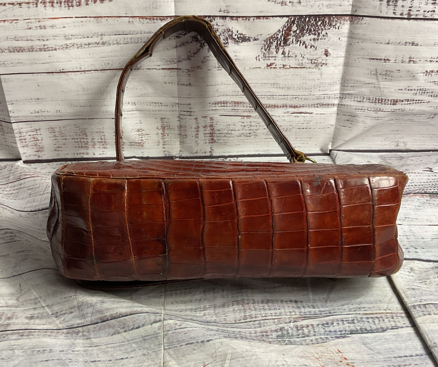 Vintage Leather Reptile Embossed Top Handle Bag Brown