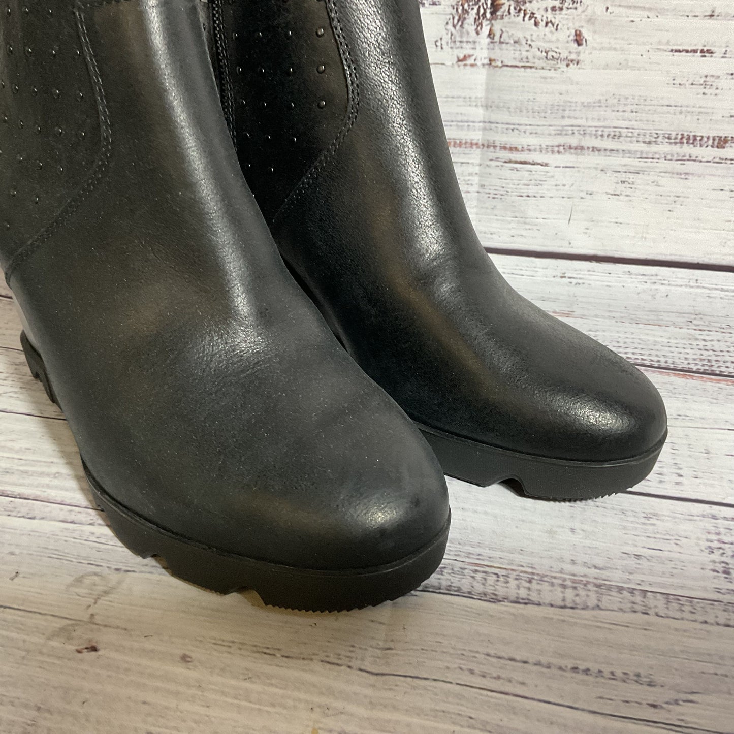 SOREL Joan Uptown Black Wedge Size Zip Women's Bootie Boots- SZ 10.5