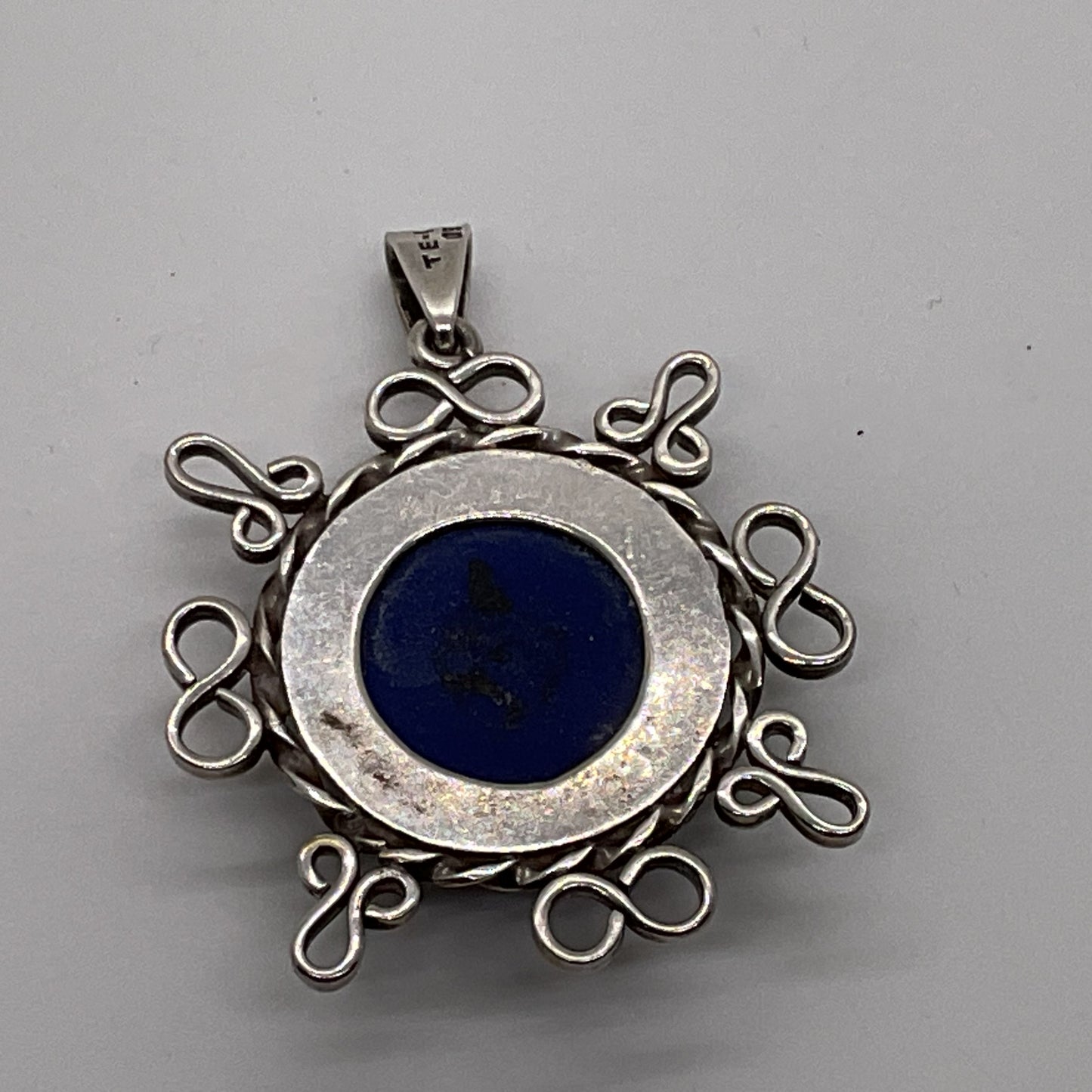 TAXCO Mexico Sterling Silver Blue Stone 2" Pendant- 15.97g
