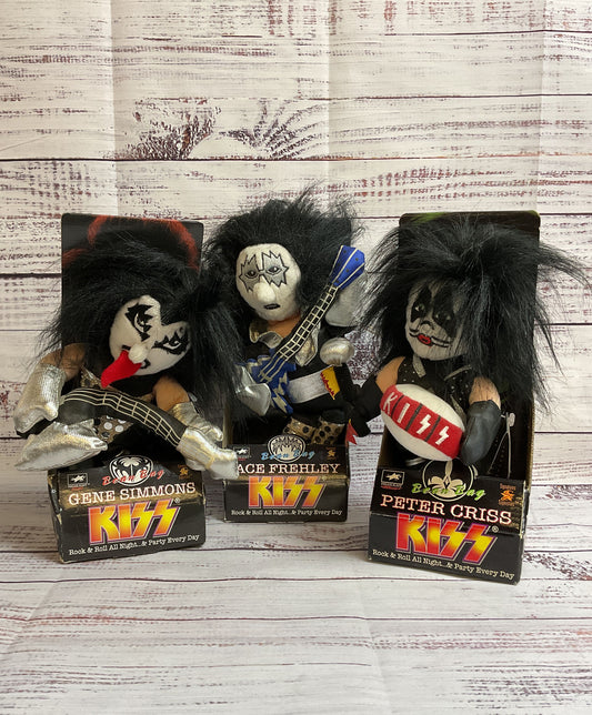 NIB Vintage 1999 Set Of Three Kiss Plush Bean Bag Dolls 11"