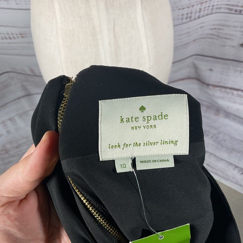 NWT Kate Spade Black Crepe Flounce 3/4 Sleeve Boat Neck Mini Casual Dress sz 10