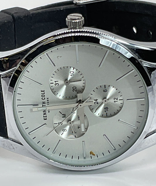 KENNETH COLE KC5049001 Men's Silver Tone White Dial Black Chronograph Watch