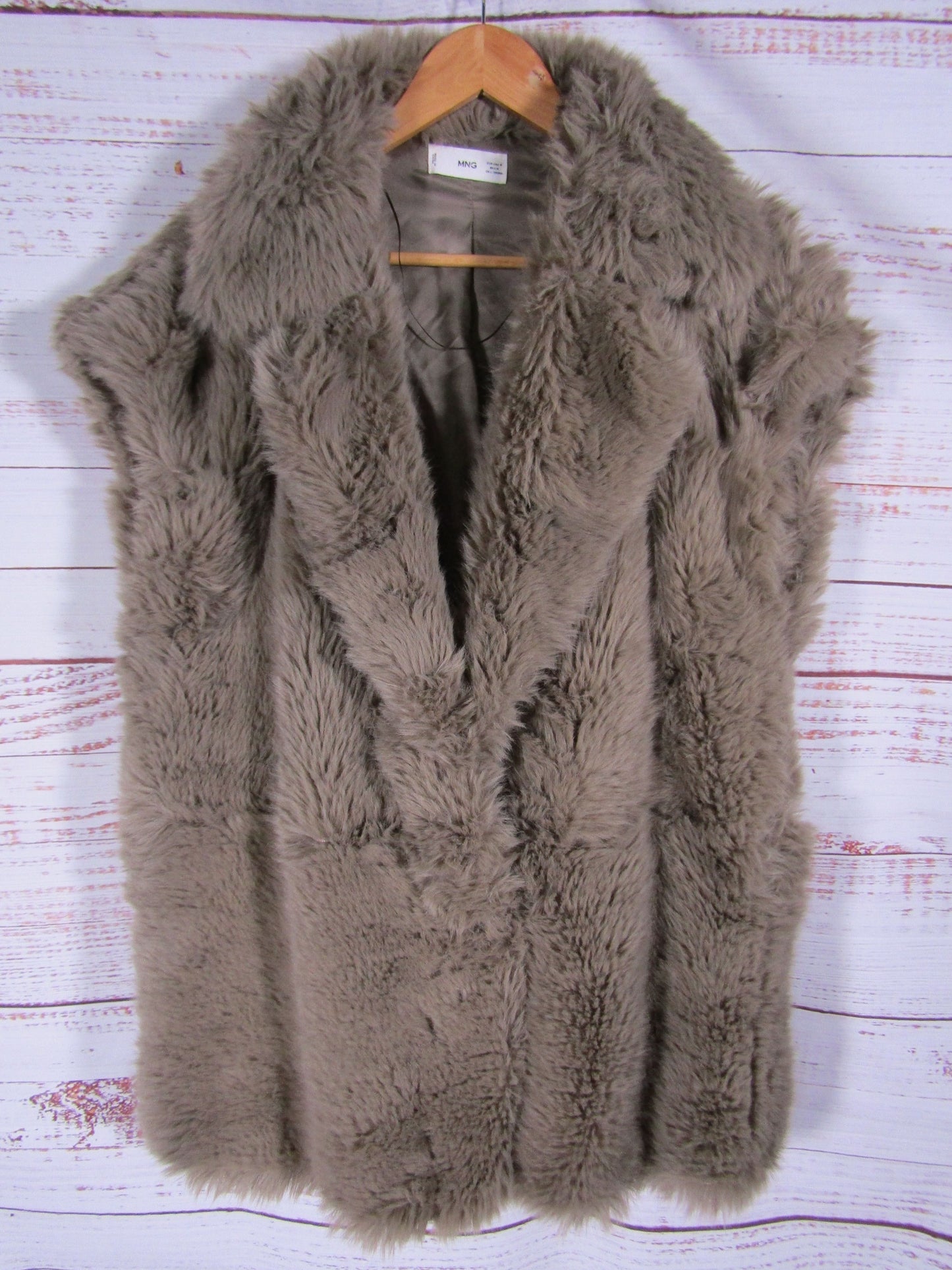 Mango Women's Gray Faux Fur Vest Jacket Size M