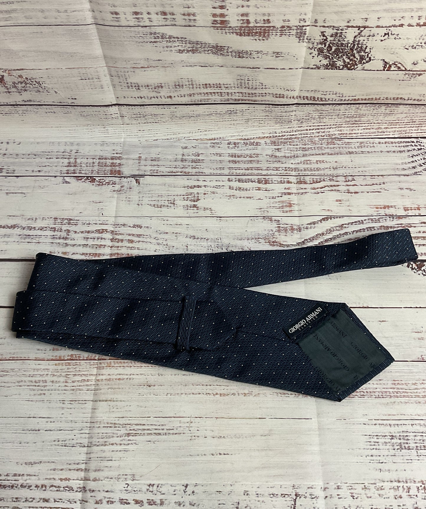 Gorgio Armani Blue and White Polka Dot 100% Silk Tie - 55"