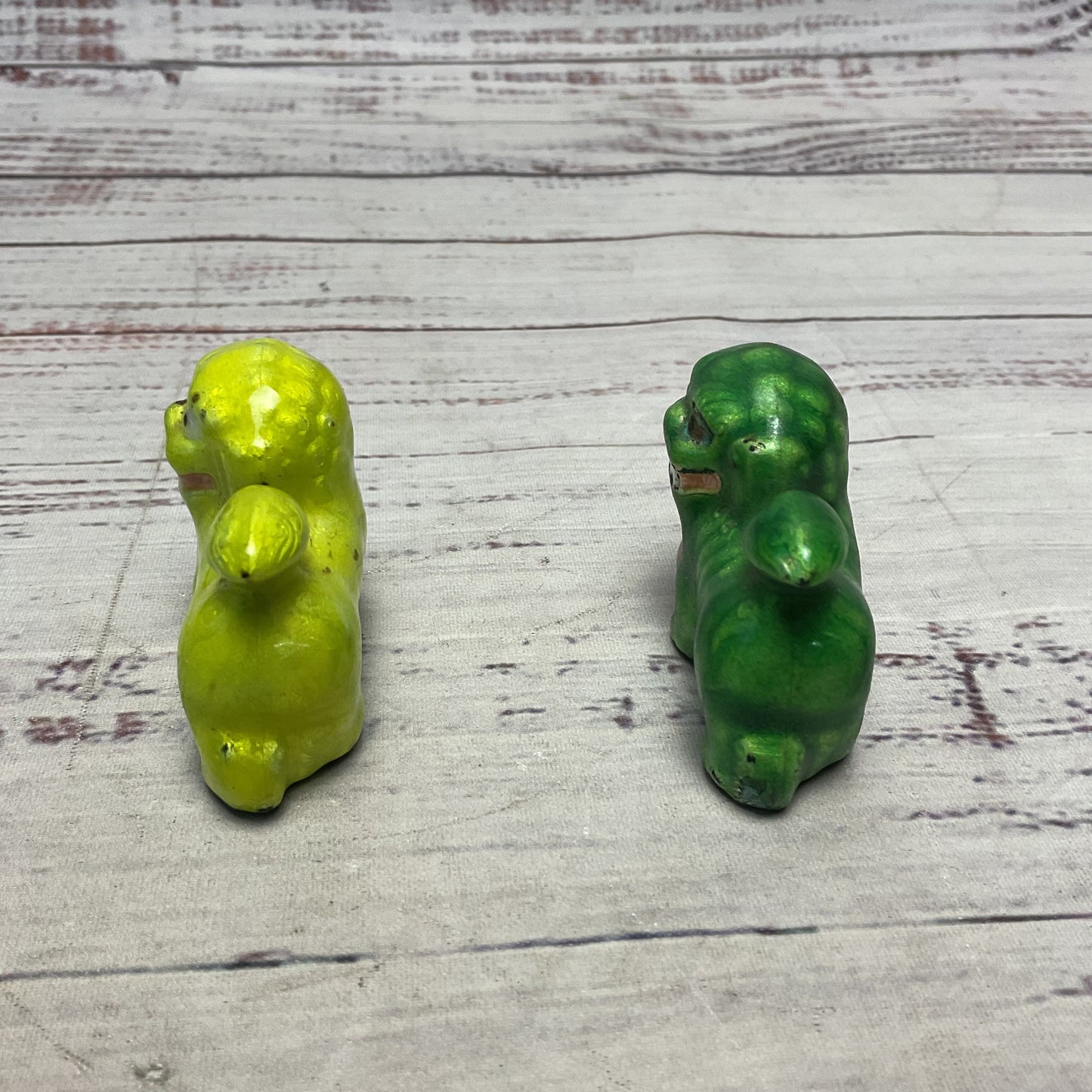 Vintage Cloisonne Green & Yellow Enamel Foo Dogs Pair of 2