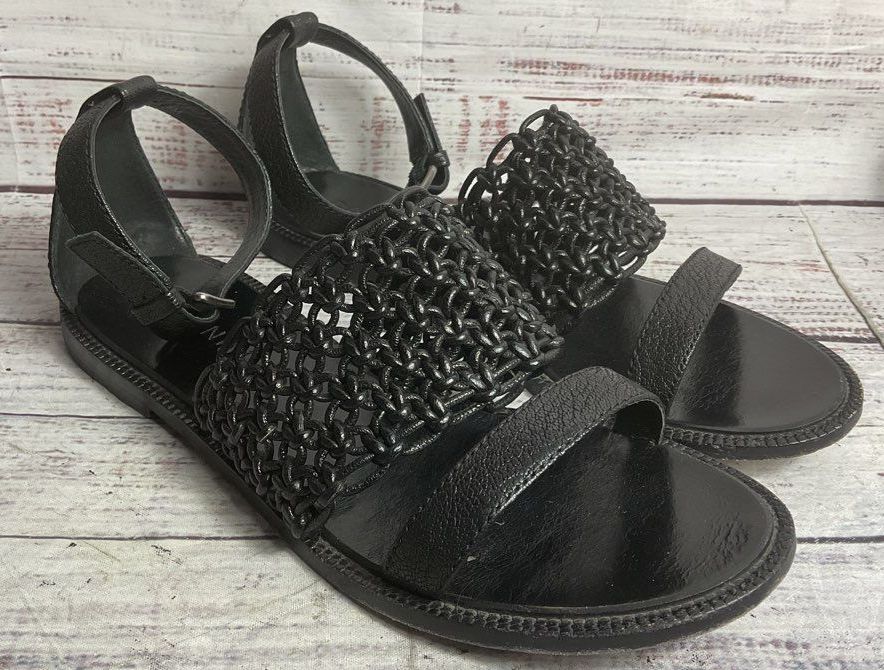 Dannijo Leather Woven Strappy Sandals Black 8