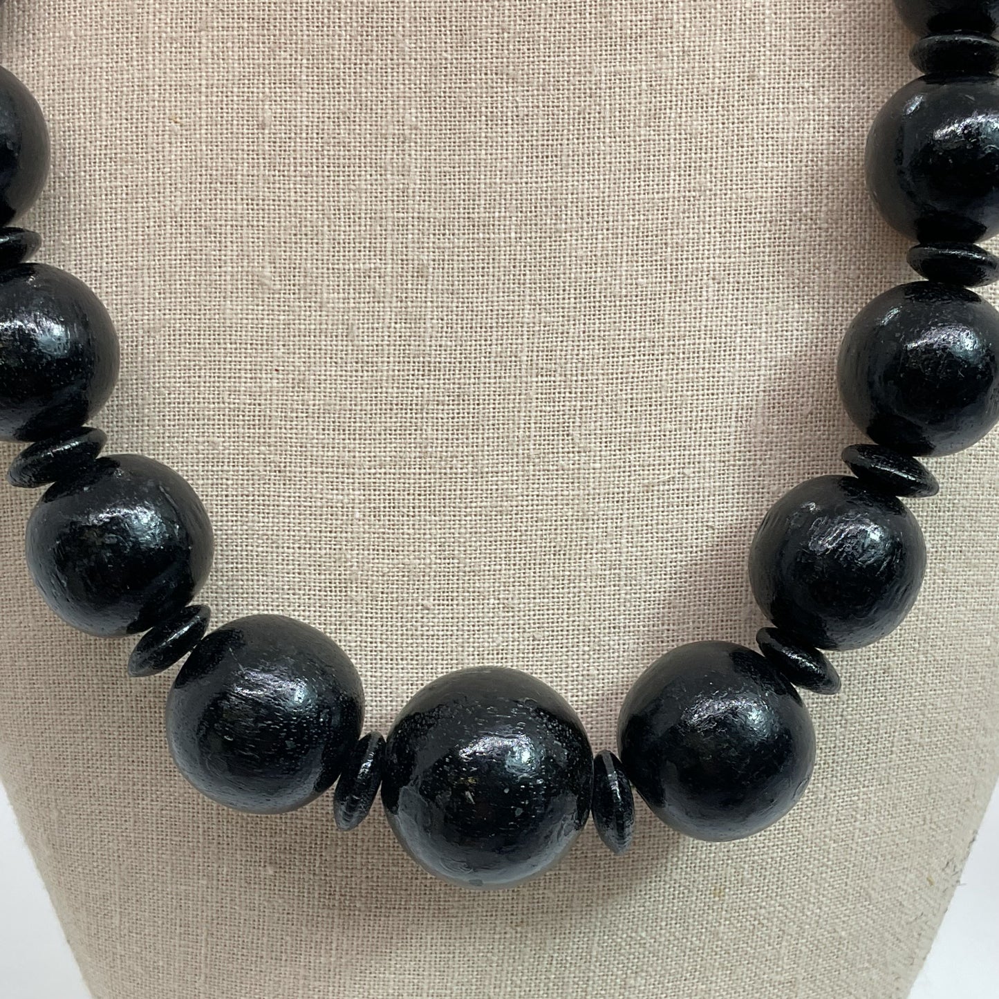 Sterling Silver Black Wood Graduated Beaded Necklace- 25"