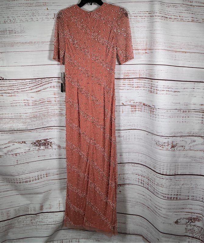 NWT Aidan Mattox Peach Beaded Formal Dress Size 6 Retail $595
