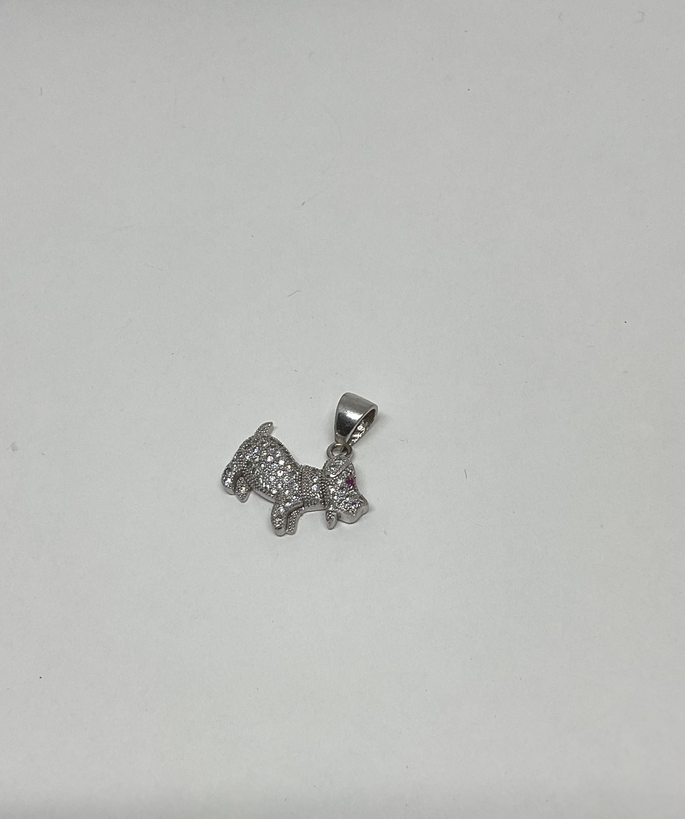 Pave Sterling Silver Dog Charm Pendant with Ruby Eye