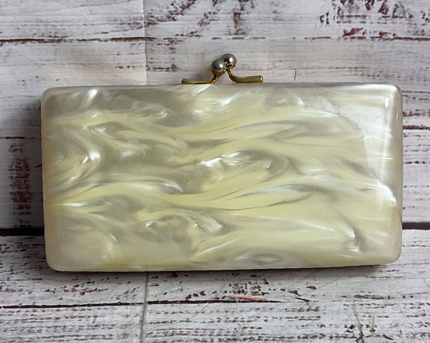 Vintage Lucite Make Up Carryall Compact Pearlescent White
