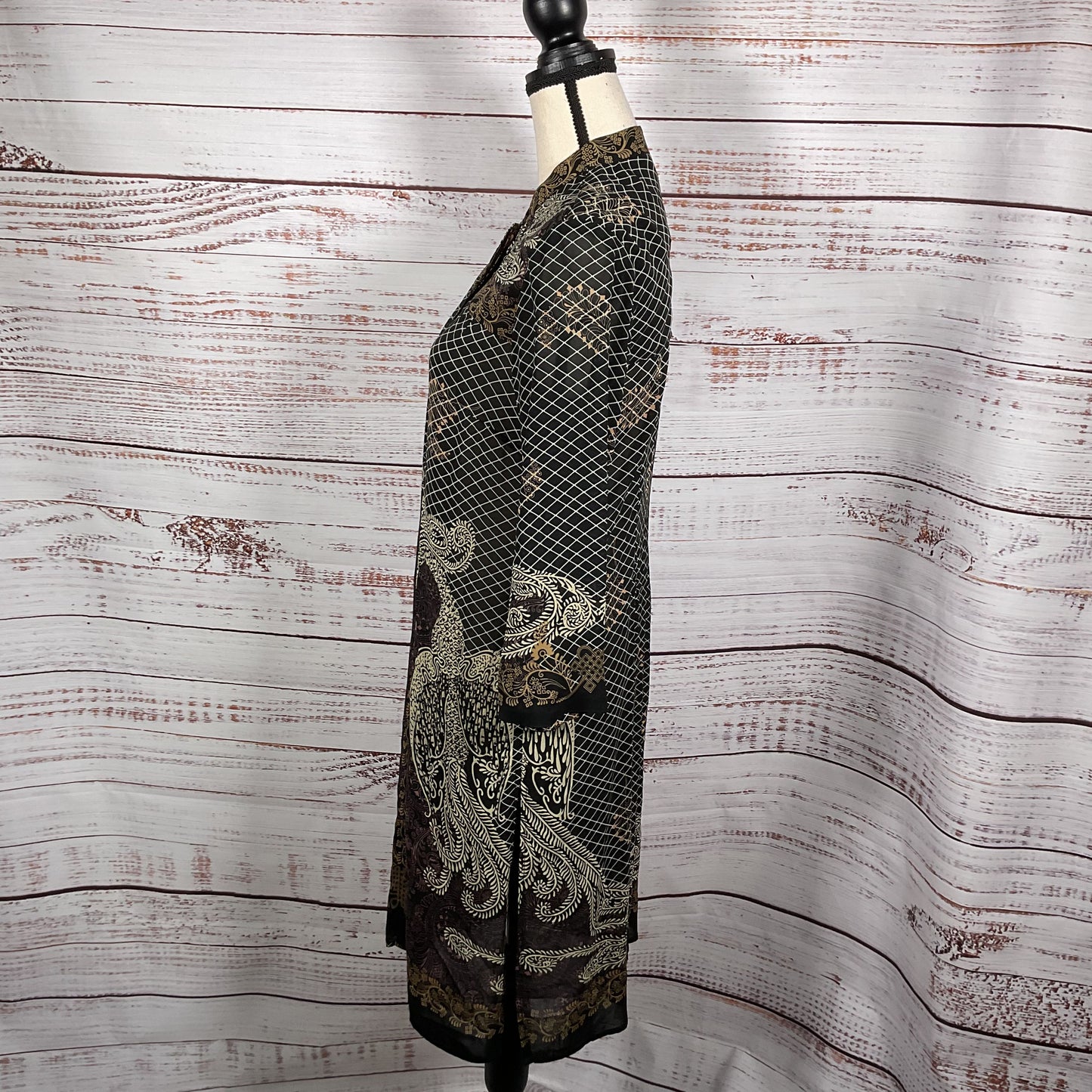 Citron Black Grid Print Silk Shirt Button Up Dress And Tank Top Set - Size XS