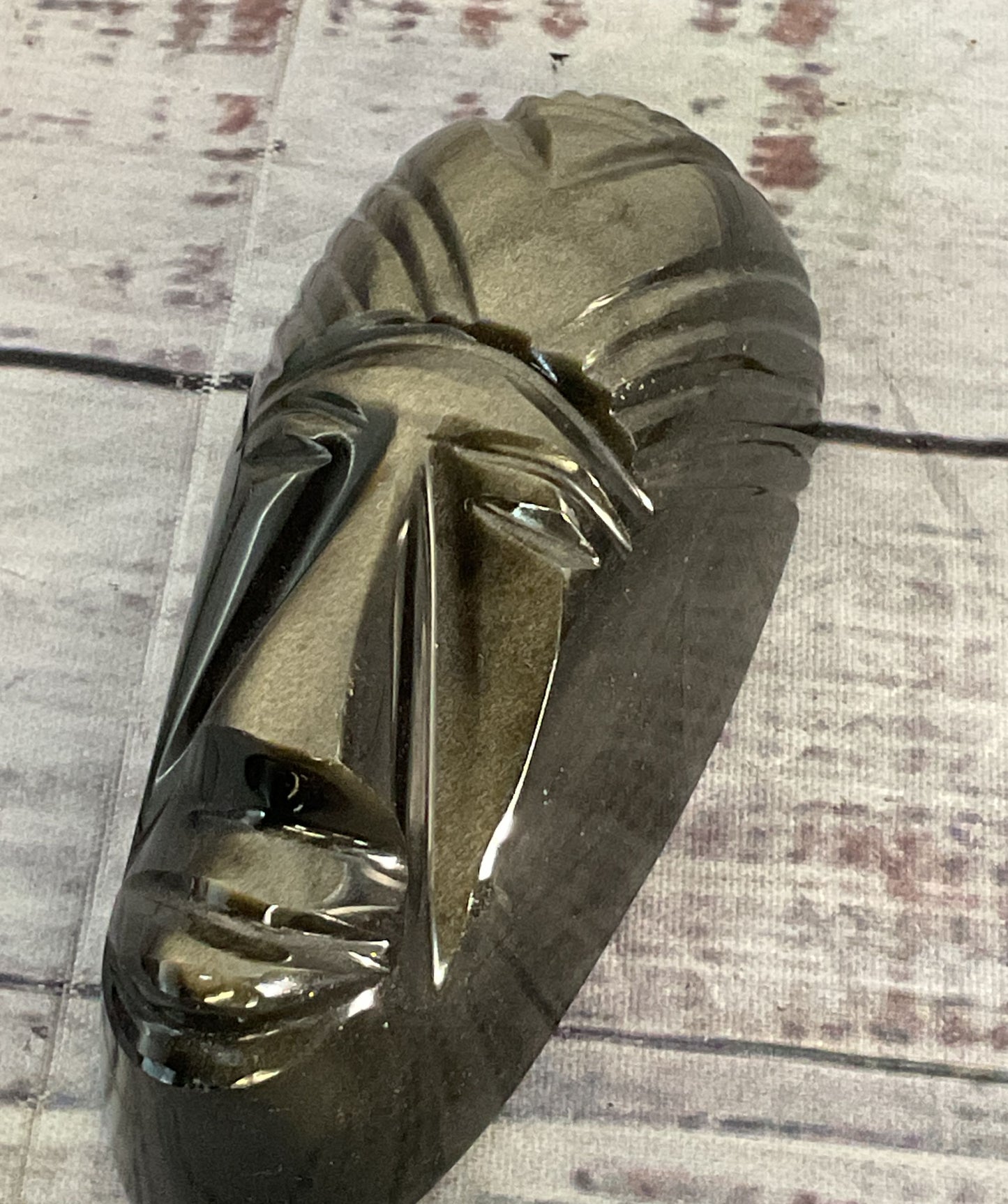 Hand Carved Obsidian Mayan Aztec Tribal Head Black