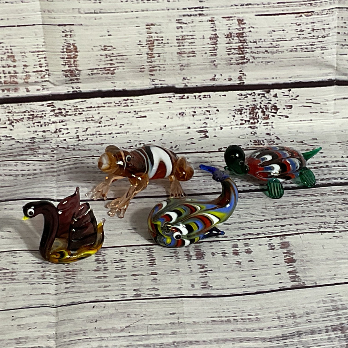 Set of 4 VTG. Murano Style Art Glass Frog, Swan, Whale, Turtle Figurines