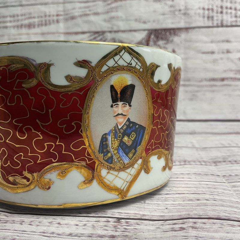 Mozaffar Ad Din Shah Qajar Portrait 2 Pc Persian Porcelain Ashtray/Pipe Rest Set