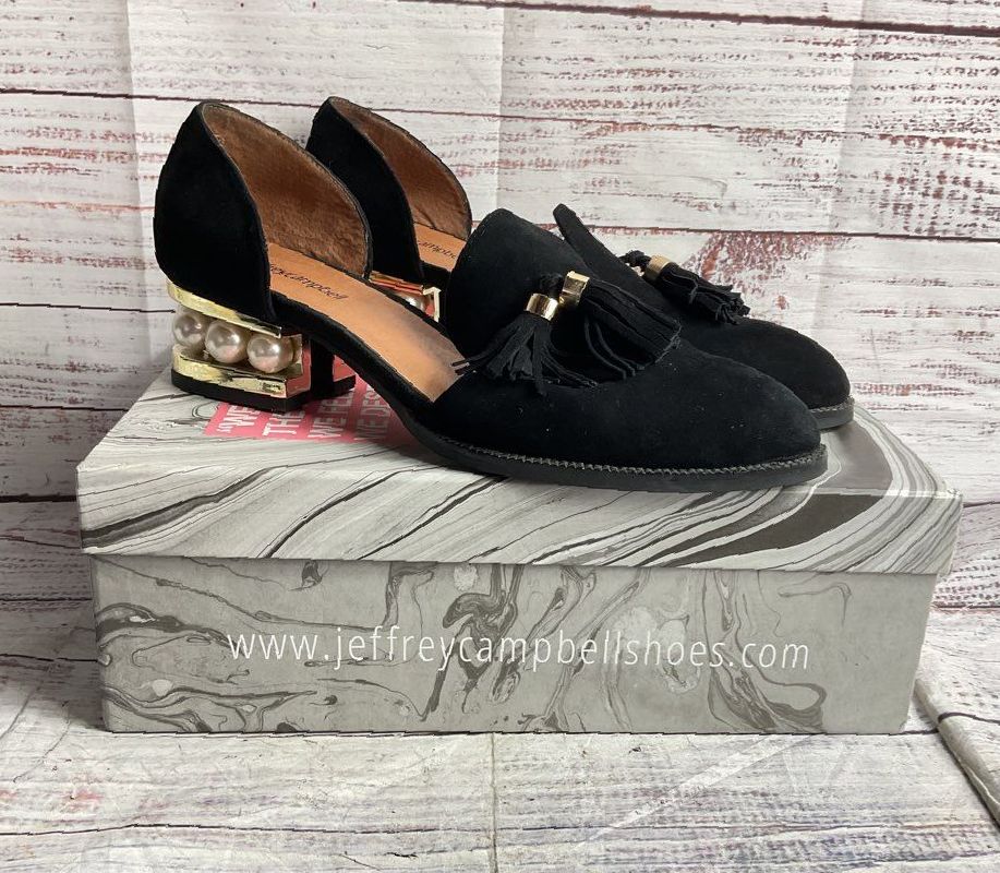 Jeffrey Campbell Suede Civil Block Heel Loafers Black 10