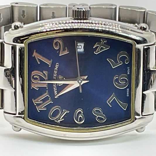 SWISS LEGEND Ascona SWI Men's Silver Tone Blue Dial Watch- NEEDS BATTERY