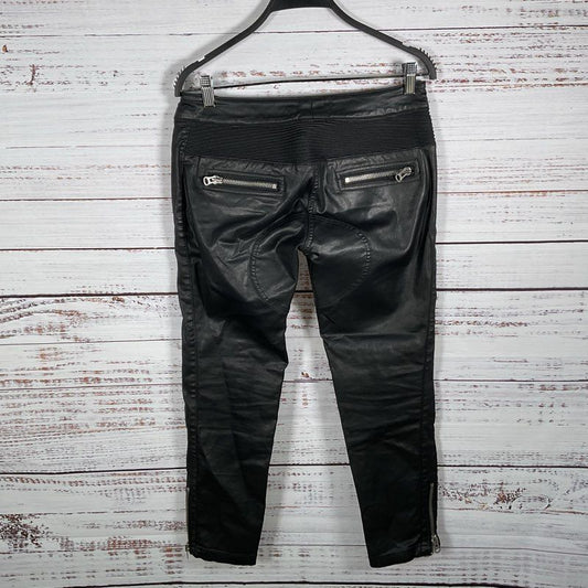 Isabel Marant pour H&M Black Waxed Vegan Leather Moto Pants - Size 6