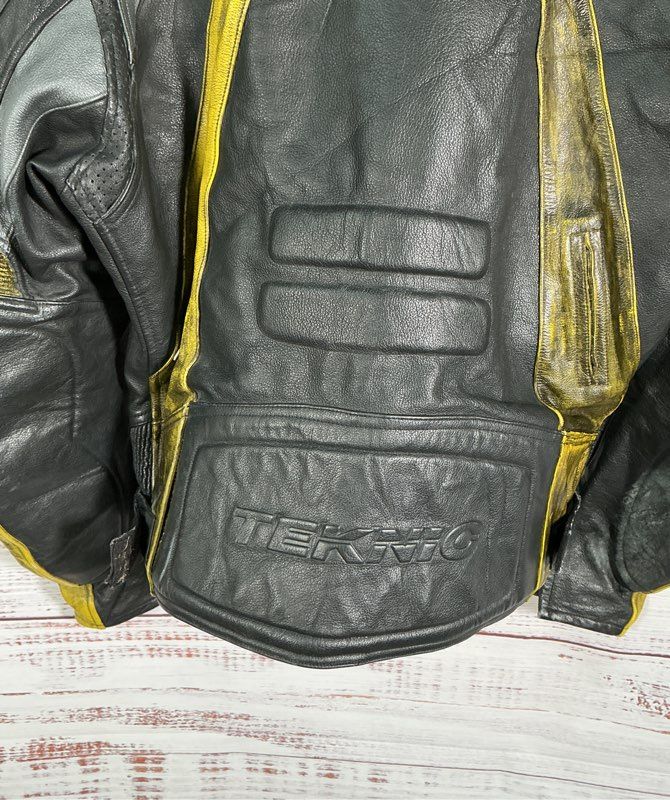 Men's Teknic Black/ yellow Leather Motorcycle Jacket Size 44/L AS IS