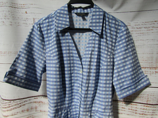 Brooks Brothers Women's Blue Gingham Checkered Short Sleeve Dress Size 8
