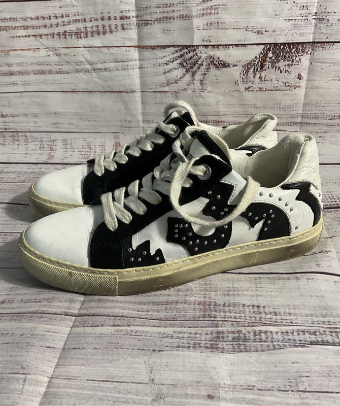 Zadig & Voltaire Nash Women's White Leather Studded Accent Sneaker Made in Italy