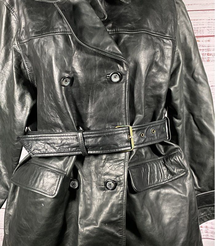 Armani Exchange Vintage Leather Belted Coat Black L