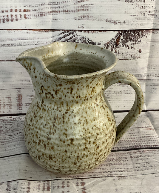 Modern Ceramic Signed Speckled Water Pitcher Jug Beige