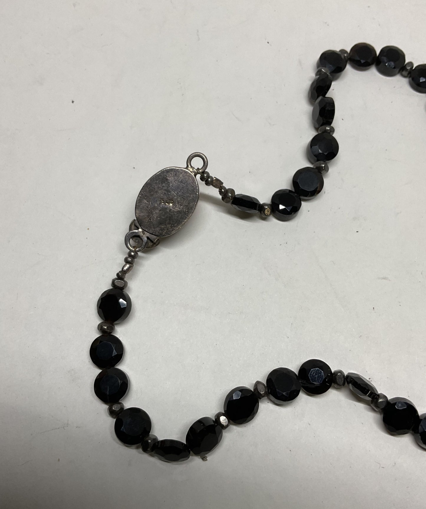 Black Beaded Sterling Silver Ladybug Clasp Vintage Necklace