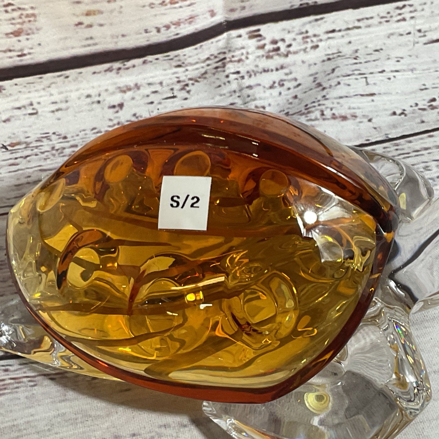 SAINT LOUIS Crystal Animalin Collection Turtle Cognac Removable Shell Figurine
