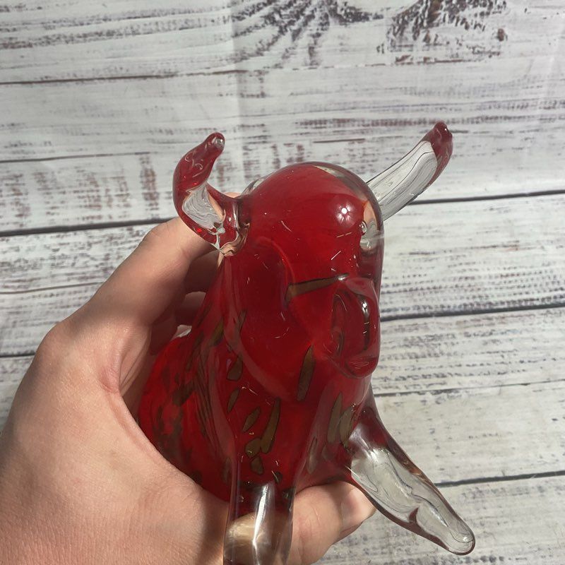 Murano Style Red & Gold Glass 8" Bull Sculpture
