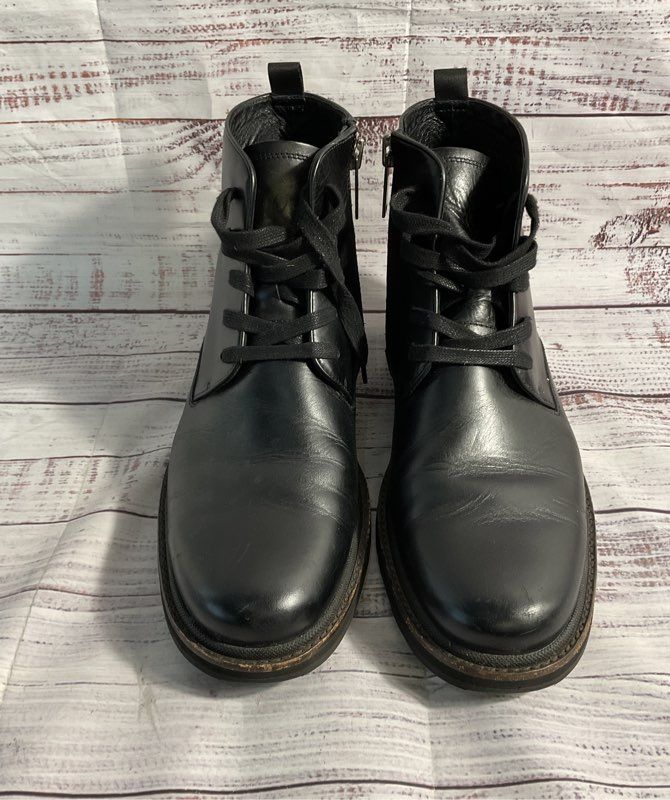 John Varvatos Black Leather Brooklyn Lug Ankle Boots Size 12 M