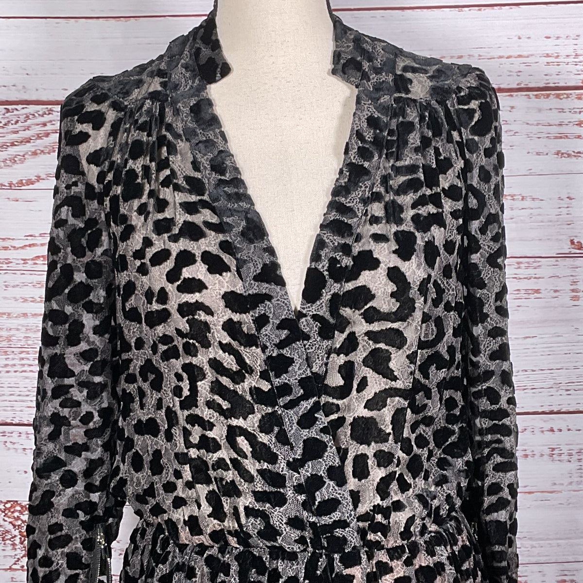 ZADIG & VOLTAIRE Women's Black Velvet & Sheer Cheetah Print Dress
