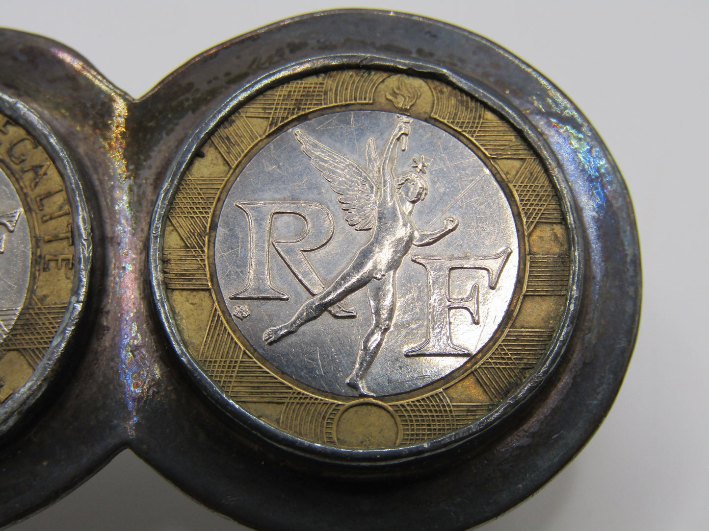 Vintage Handcrafted Sterling Silver 10 Franc French Coin Belt Buckle