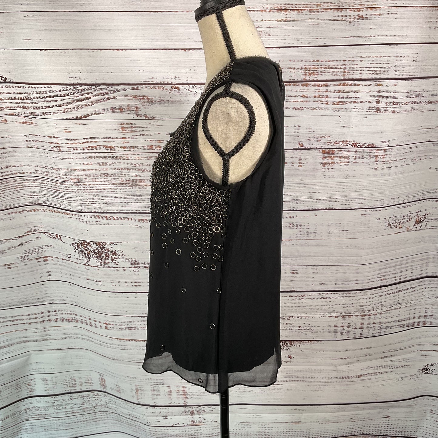 Elie Tahari Black Silk Sleeveless Angelica Tank Top Metallic Ring Sz M New Tags