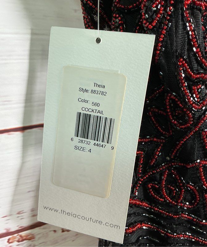NWT Women's Theia Red & Black Beaded Dress Size 4 Retail $500 STUNNING!!