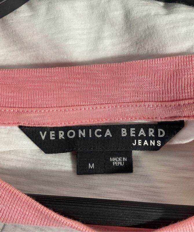 VERONICA BEARD Jeans Women's Mason Baseball Tee Rosebloom/White Size M