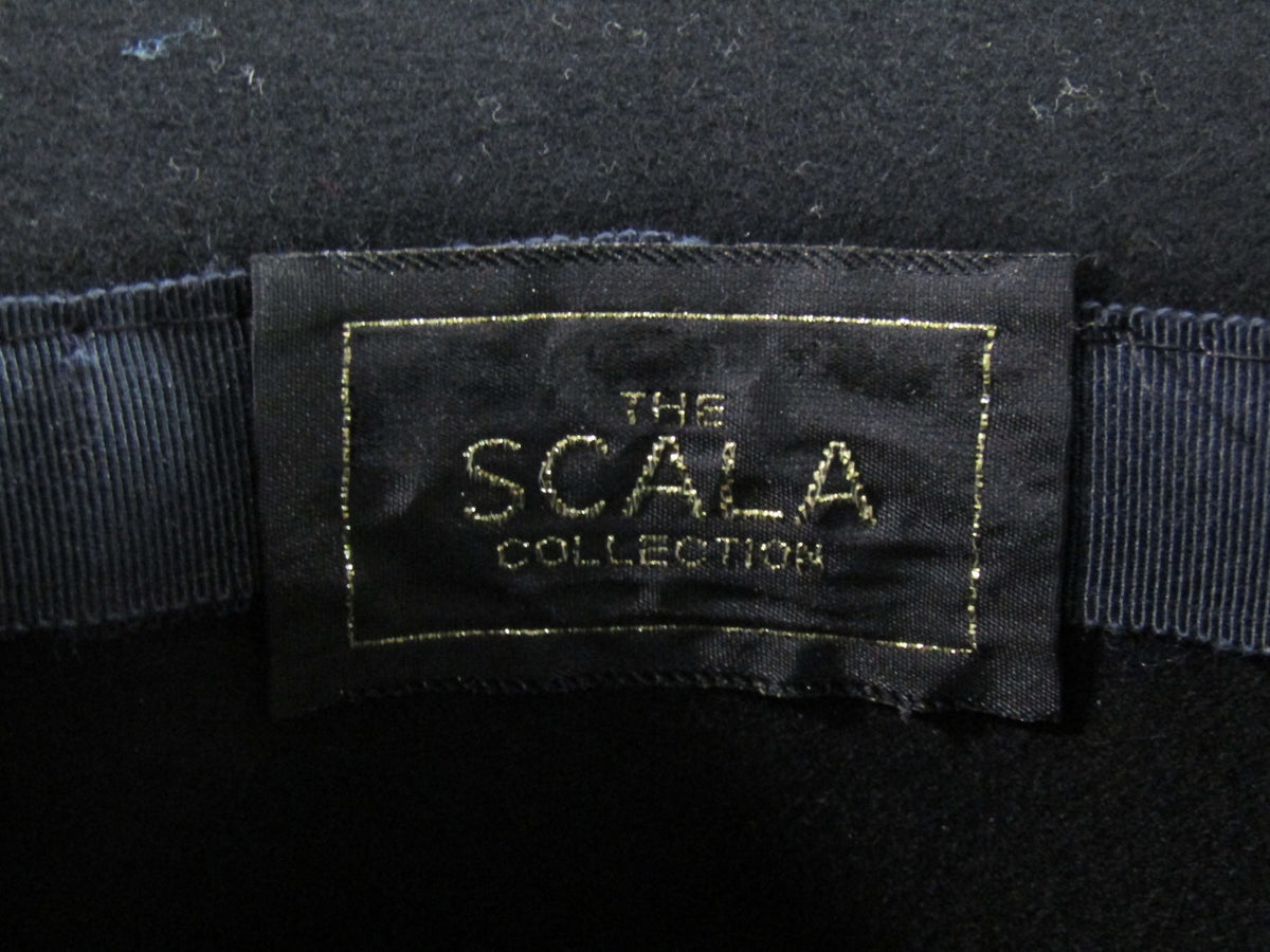 Scala Women's Black Wool Floral Velvet Trim Cloche Hat Size S