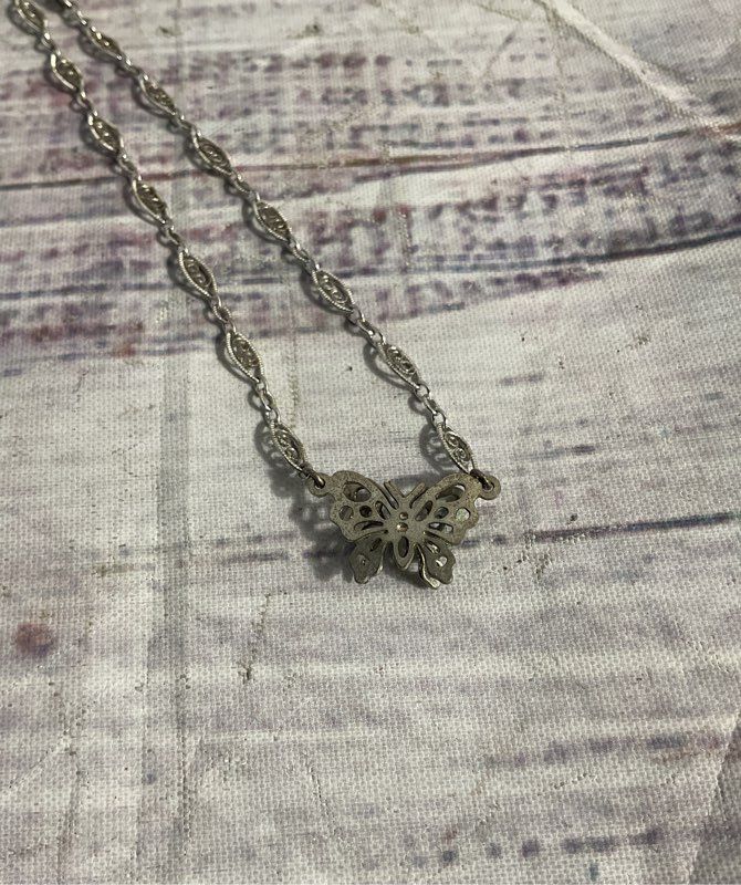 Butterfly 1/20 12k Gold Filled Silver Tone Pendant Necklace 16"