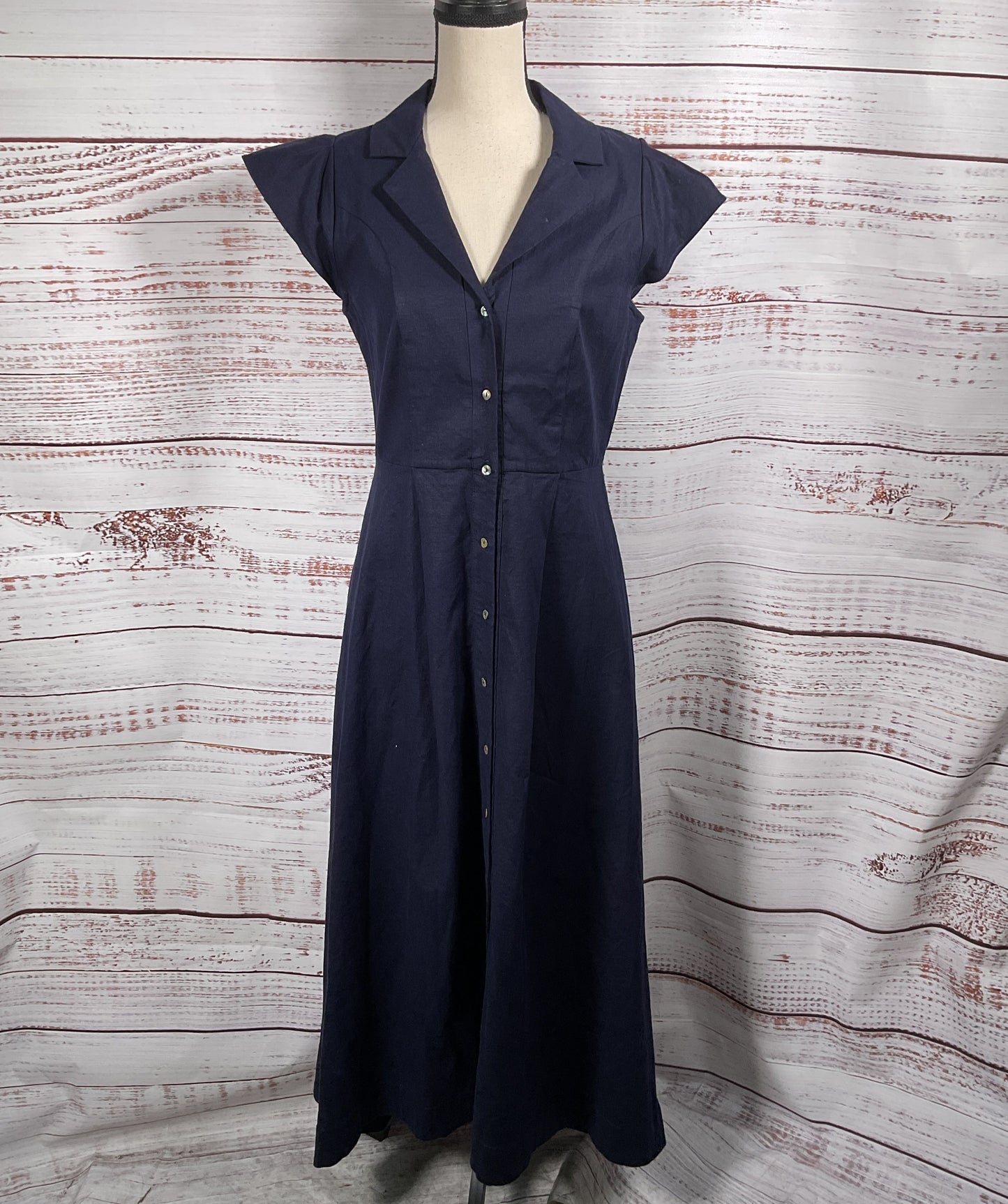 Misa Los Angeles Linen Almaz Midi Dress Navy S