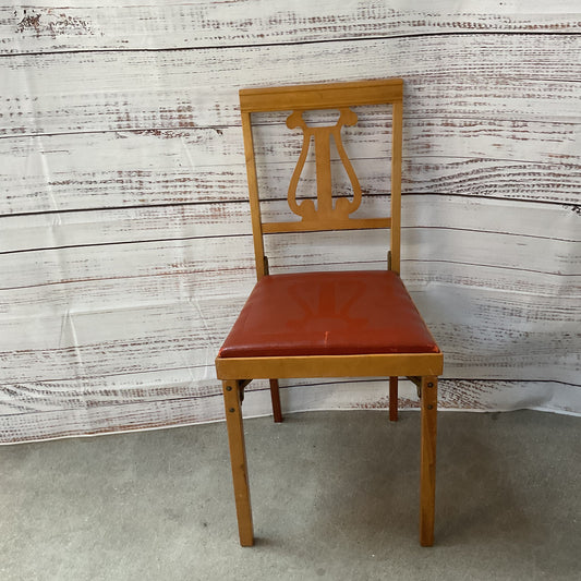 Leg O Matic Mid Century MCM Portable Coral Red Wood Folding Chair 2/4