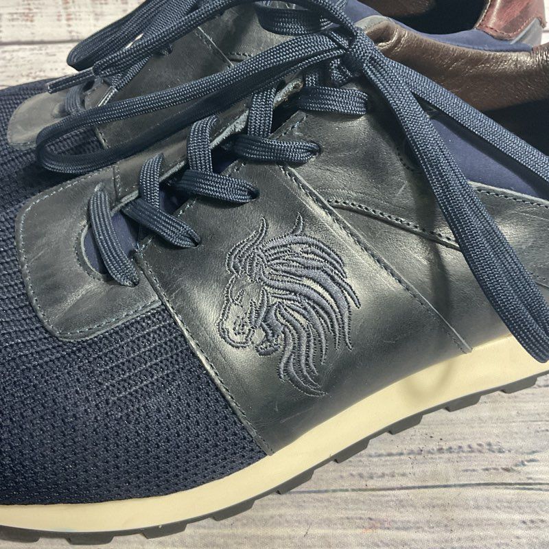 Bruno Magli Lugo Navy Embroidered Lion Leather & Mesh Sneaker Casual Shoe Men 13